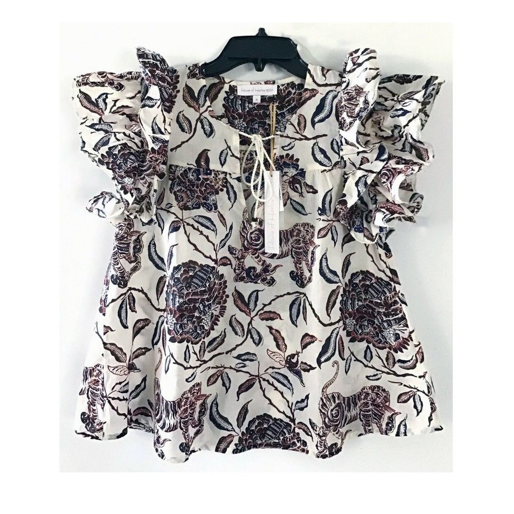 House of Harlow 1960 Floral Ruffle Sleeve Tunic Top